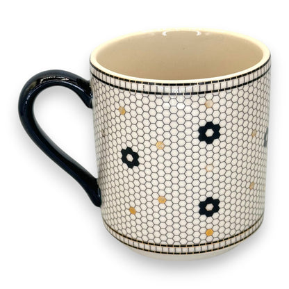 Anthropologie Elegant Monogram Initial J Coffee Mug - Stylish Black & White Bistro Tile Design