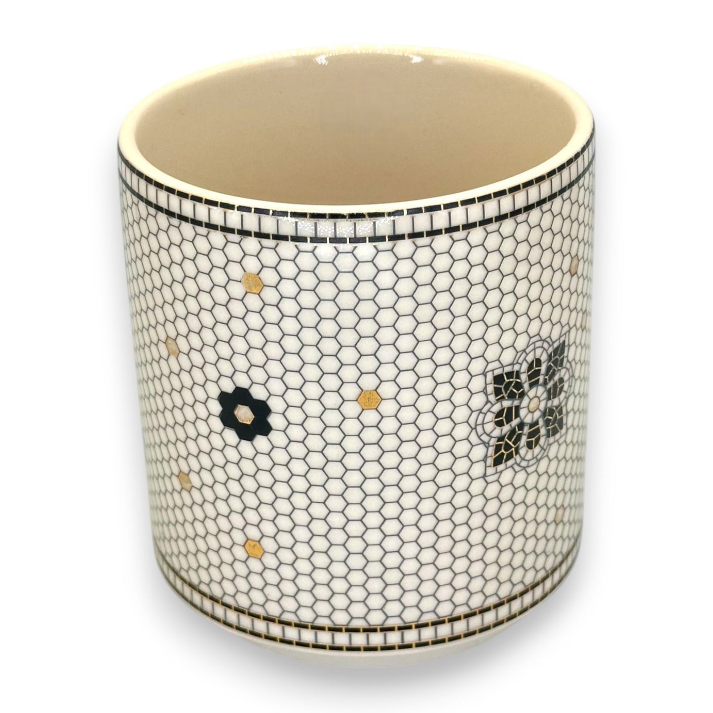 Anthropologie Elegant Monogram Initial J Coffee Mug - Stylish Black & White Bistro Tile Design