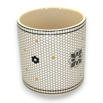 Anthropologie Elegant Monogram Initial J Coffee Mug - Stylish Black & White Bistro Tile Design