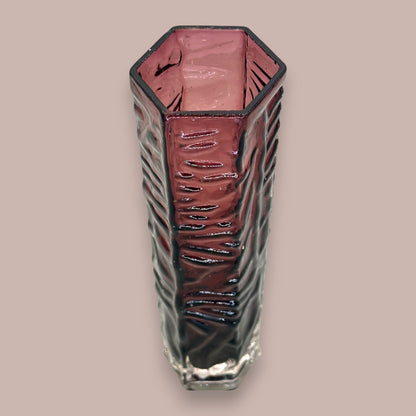 Purple Glass Vase - Vintage Textured Hexagonal Amethyst Coloured Tajima Glass