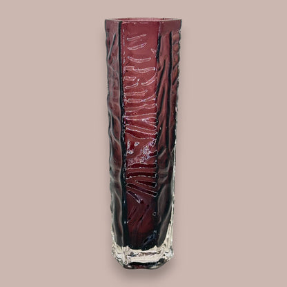 Purple Glass Vase - Vintage Textured Hexagonal Amethyst Coloured Tajima Glass