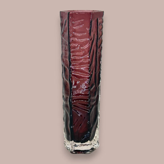 Purple Glass Vase - Vintage Textured Hexagonal Amethyst Coloured Tajima Glass