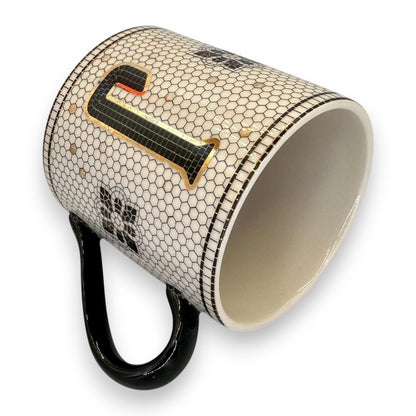 Anthropologie Elegant Monogram Initial J Coffee Mug - Stylish Black & White Bistro Tile Design