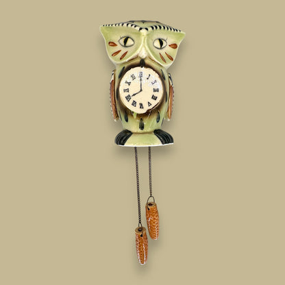 Owl Cuckoo Clock Pottery Wall Pocket – Mid-Century Modern Kitsch
