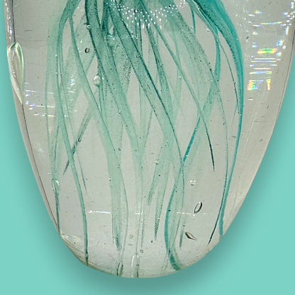Light Teal Jellyfish Glass Paperweight – Vintage Charm, Glows in the Dark