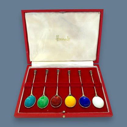 Sterling Silver Demitase Spoons with Coloured Enamel – Boxed Collector Set - Harrods London