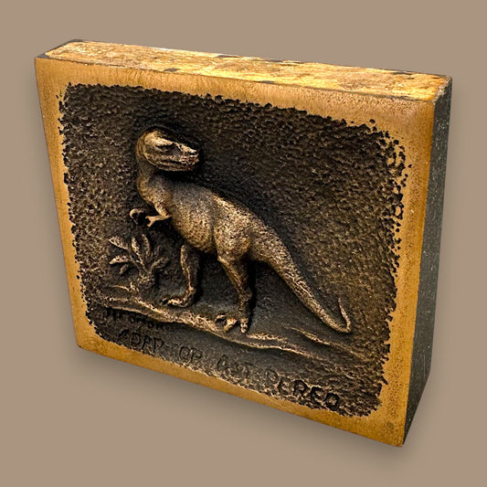 Vintage T-Rex Brass Relief Sculpture – Prehistoric Art in Solid Metal