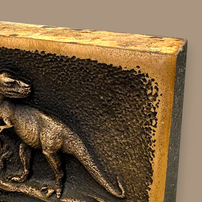 Vintage T-Rex Brass Relief Sculpture – Prehistoric Art in Solid Metal