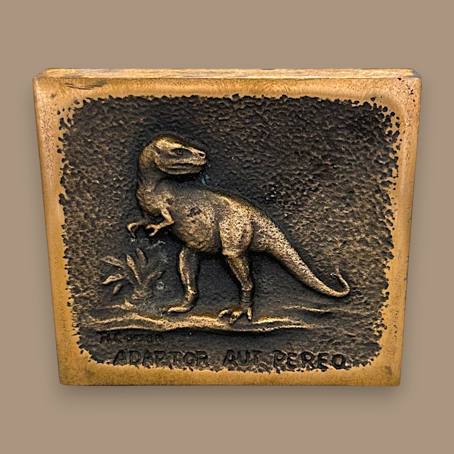 Vintage T-Rex Brass Relief Sculpture – Prehistoric Art in Solid Metal
