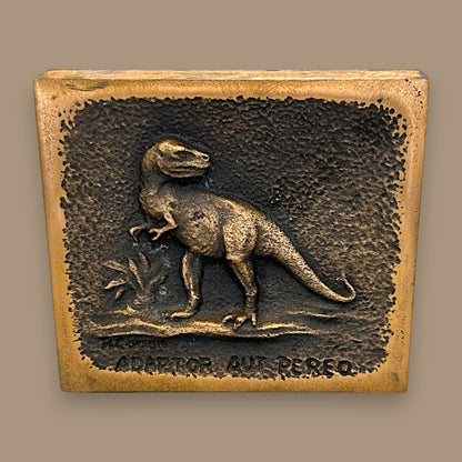 Vintage T-Rex Brass Relief Sculpture – Prehistoric Art in Solid Metal