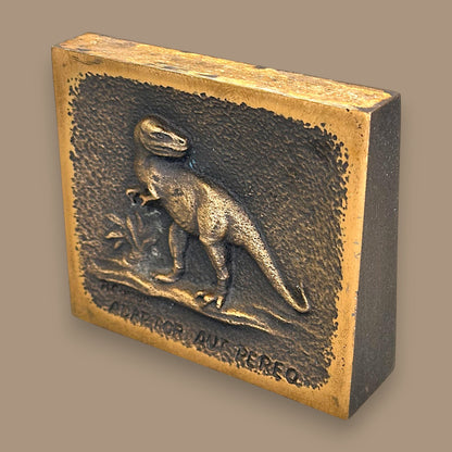 Vintage T-Rex Brass Relief Sculpture – Prehistoric Art in Solid Metal