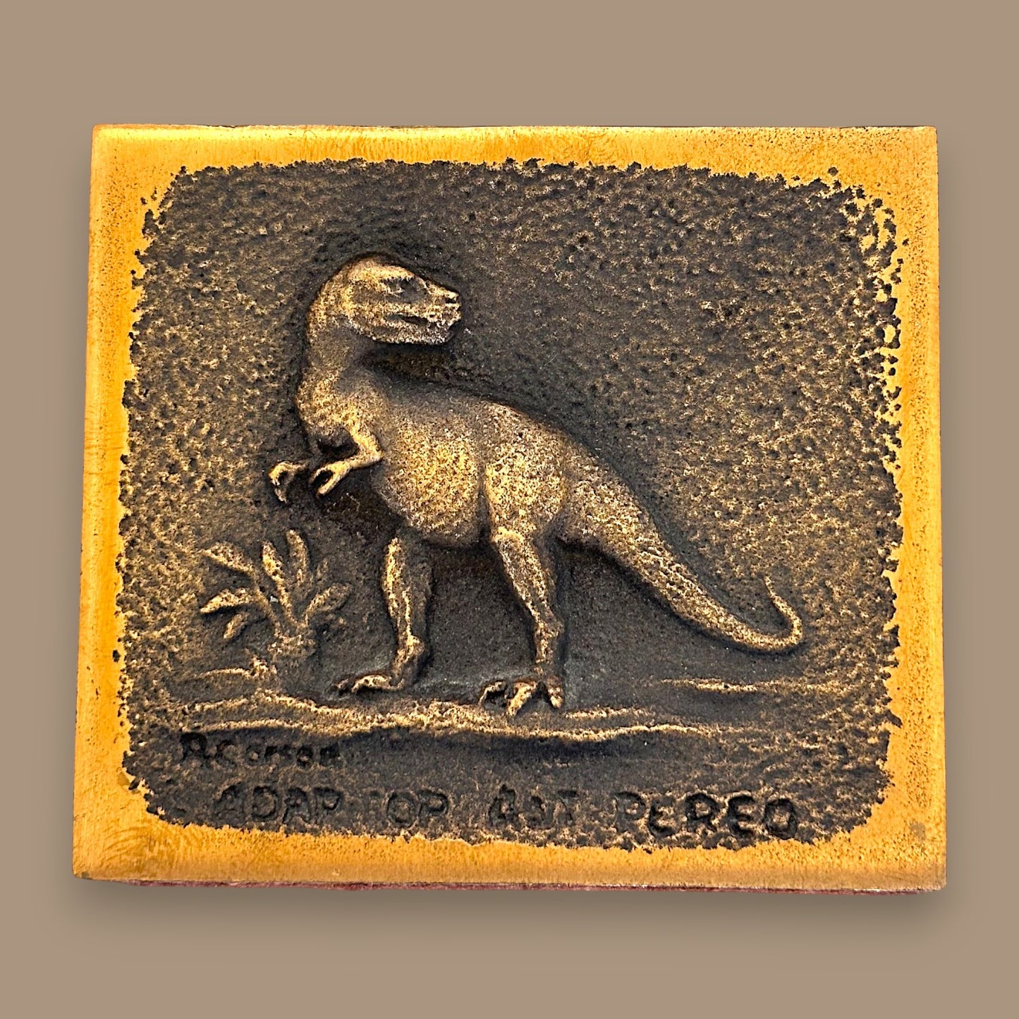 Vintage T-Rex Brass Relief Sculpture – Prehistoric Art in Solid Metal