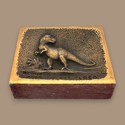 Vintage T-Rex Brass Relief Sculpture – Prehistoric Art in Solid Metal