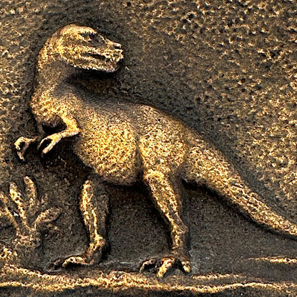 Vintage T-Rex Brass Relief Sculpture – Prehistoric Art in Solid Metal
