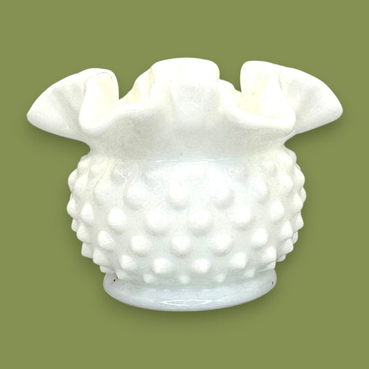 Vintage Fenton White Milk Glass Hobnail Ruffled Vase
