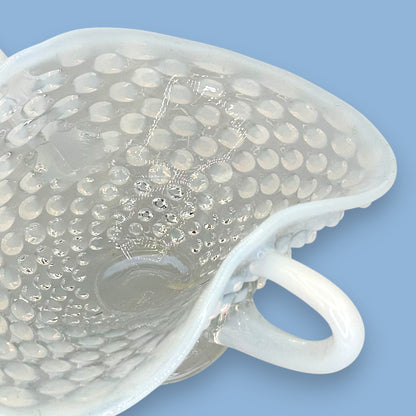 Vintage Fenton Opalescent Moonstone Hobnail Glass Basket – 1970s