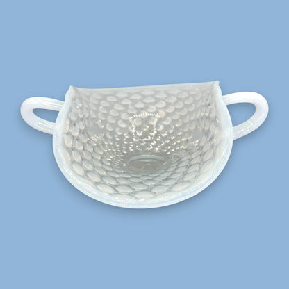 Vintage Fenton Opalescent Moonstone Hobnail Glass Basket – 1970s