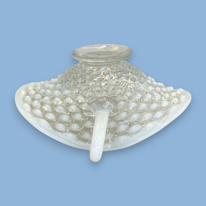 Vintage Fenton Opalescent Moonstone Hobnail Glass Basket – 1970s