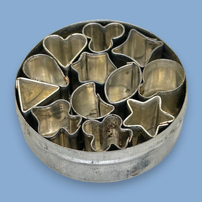 Vintage Miniature Cookie Cutter Set – 11 Shapes in Tin Case