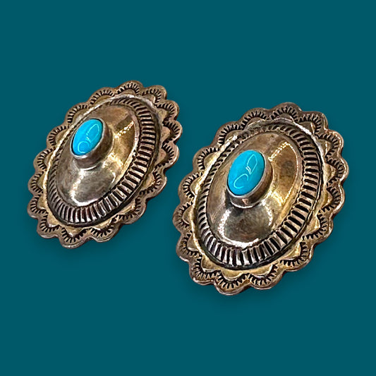 Vintage Navajo Style Turquoise + Sterling Silver Earrings – Southwestern Boho Jewelry