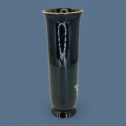 Vintage Otagiri Japan Calla Lily Design Vase – Round Curved - 1980's Porcelain Black Vase