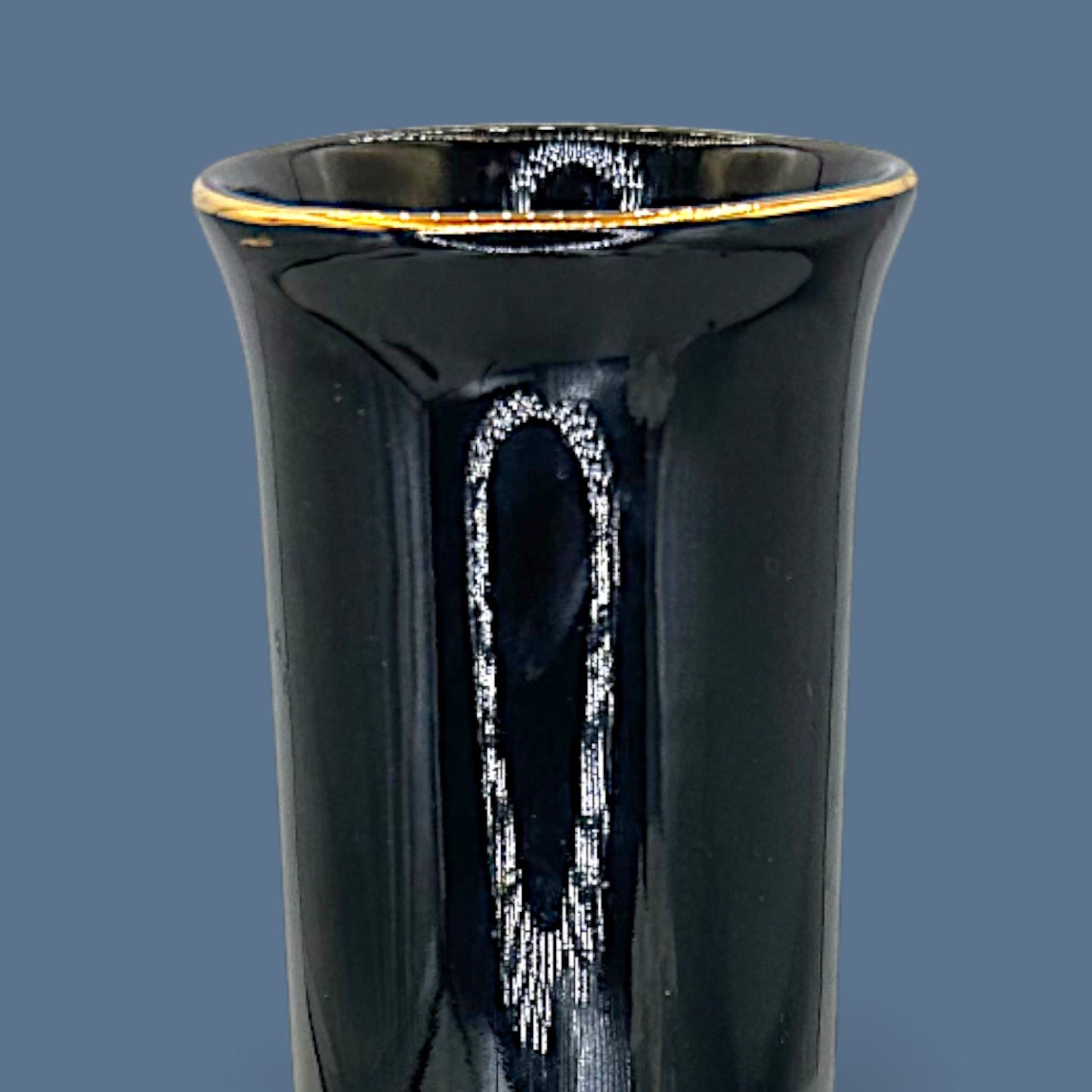 Vintage Otagiri Japan Calla Lily Design Vase – Round Curved - 1980's Porcelain Black Vase