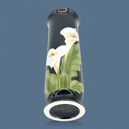 Vintage Otagiri Japan Calla Lily Design Vase – Round Curved - 1980's Porcelain Black Vase