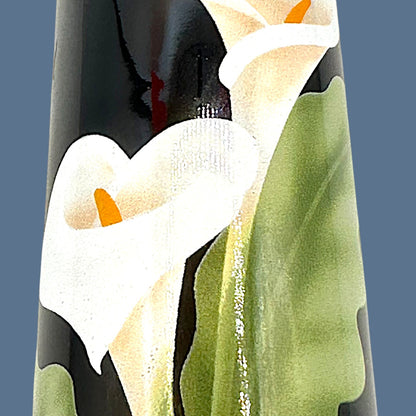 Vintage Otagiri Japan Calla Lily Design Vase – Round Curved - 1980's Porcelain Black Vase