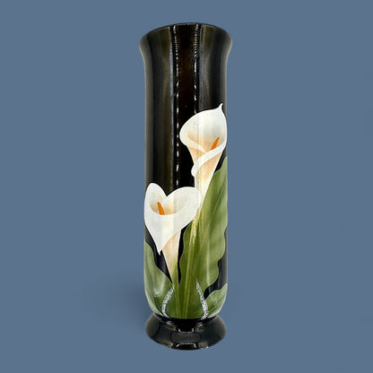 Vintage Otagiri Japan Calla Lily Design Vase – Round Curved - 1980's Porcelain Black Vase