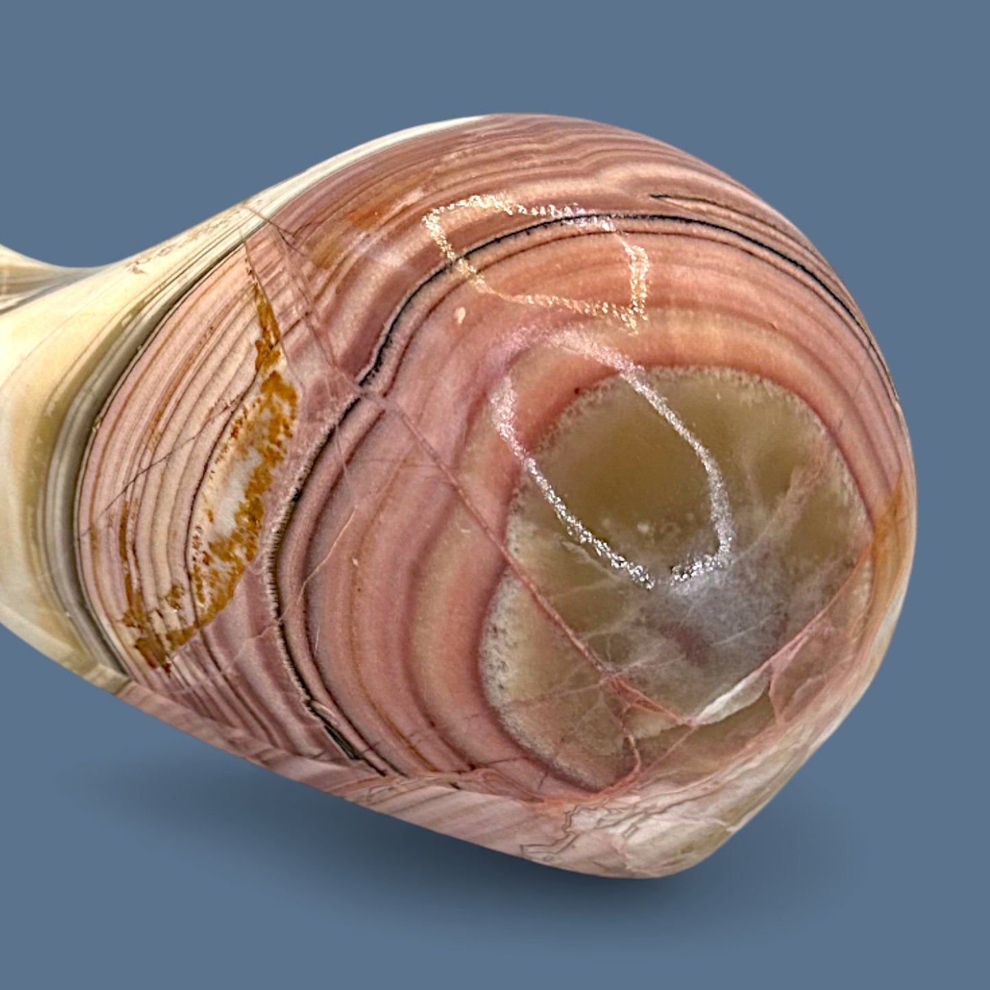 Onyx Stone Whale Sculpture - Hand Carved + Polished  - Red White Amber