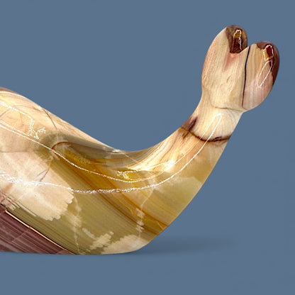 Onyx Stone Whale Sculpture - Hand Carved + Polished  - Red White Amber
