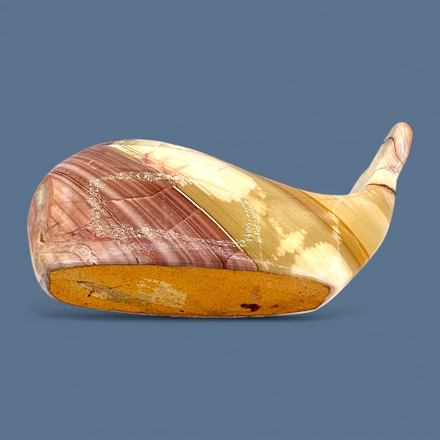 Onyx Stone Whale Sculpture - Hand Carved + Polished  - Red White Amber