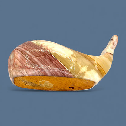 Onyx Stone Whale Sculpture - Hand Carved + Polished  - Red White Amber