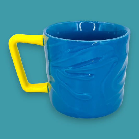 Starbucks Summer Blue Textured Ceramic Mug 12oz Yellow Handle Replacement Mug