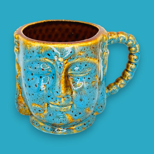 Handcrafted Blue Buddha Face Ceramic Coffee Mug Replacement Mug