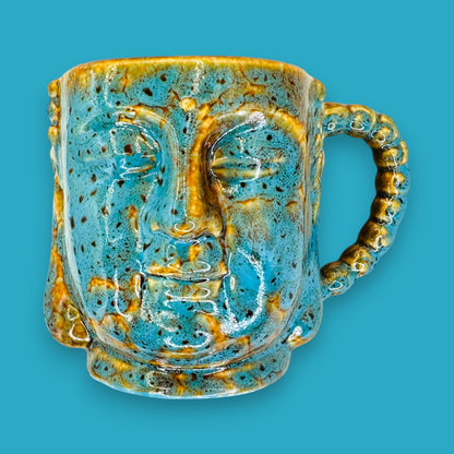 Handcrafted Blue Buddha Face Ceramic Coffee Mug Replacement Mug