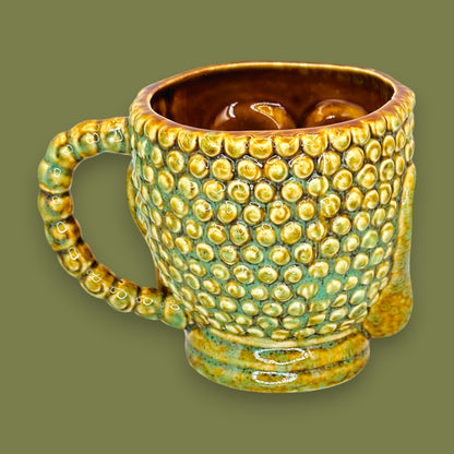 Yellow Green Buddha Head Ceramic Mug Sculpted Face Cup Replacement Mug