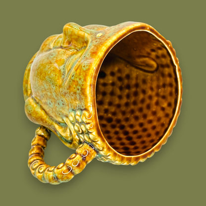 Yellow Green Buddha Head Ceramic Mug Sculpted Face Cup Replacement Mug