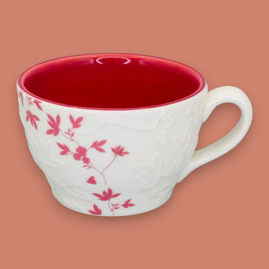 Starbucks Pink Leaves Red Interior Ceramic Cup Replacement Mug