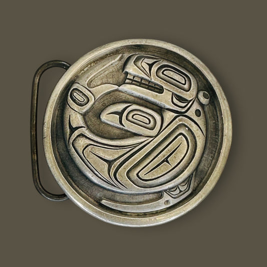 Vintage Pewter Haida Killer Whale Belt Buckle
