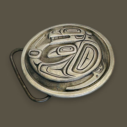Vintage Pewter Haida Killer Whale Belt Buckle