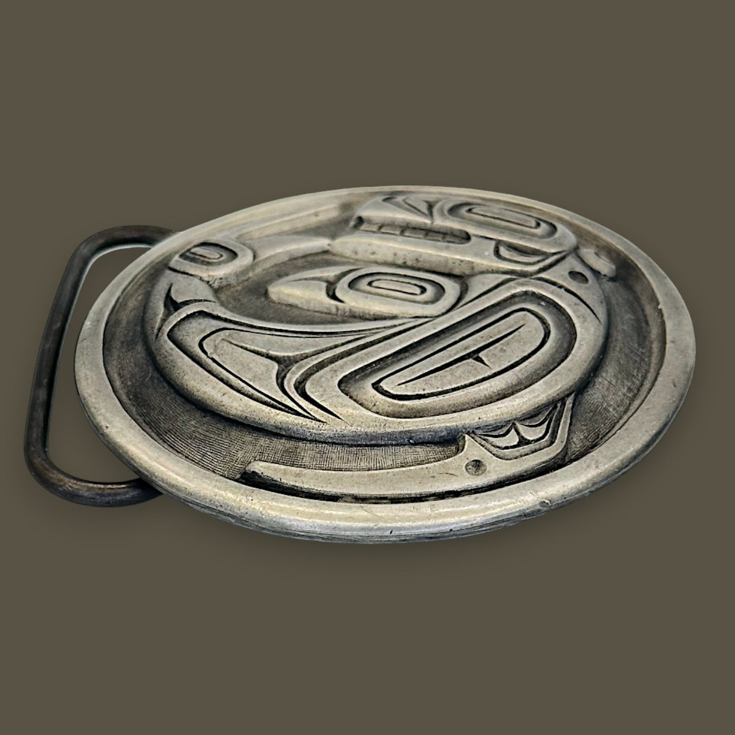 Vintage Pewter Haida Killer Whale Belt Buckle