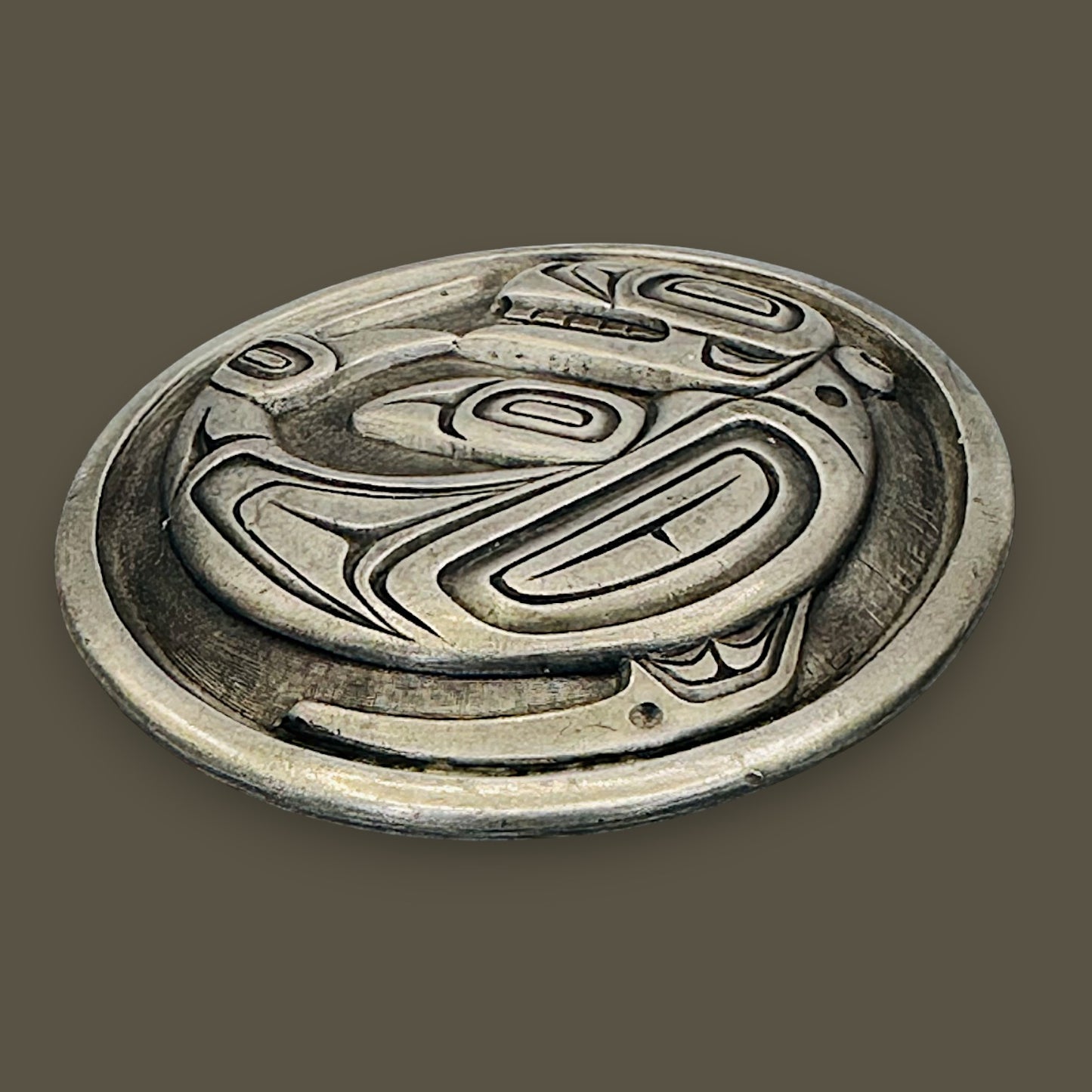 Vintage Pewter Haida Killer Whale Belt Buckle