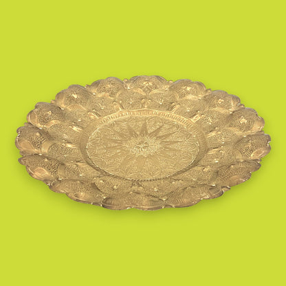 Vintage Middle Eastern Brass Tray with Ornate Hammered Design
