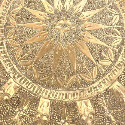 Vintage Middle Eastern Brass Tray with Ornate Hammered Design