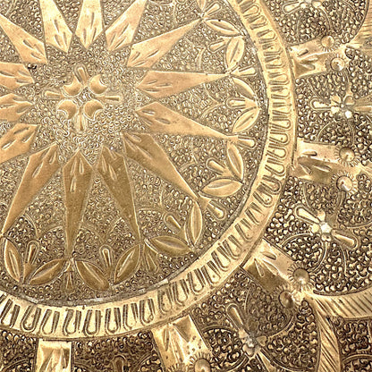 Vintage Middle Eastern Brass Tray with Ornate Hammered Design