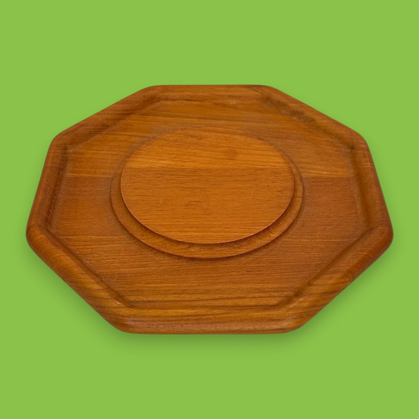Vintage Genuine Teak Wood Octagonal Serving Plate 12 Inch