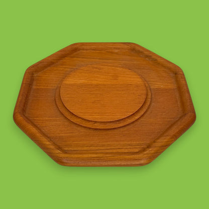 Vintage Genuine Teak Wood Octagonal Serving Plate 12 Inch