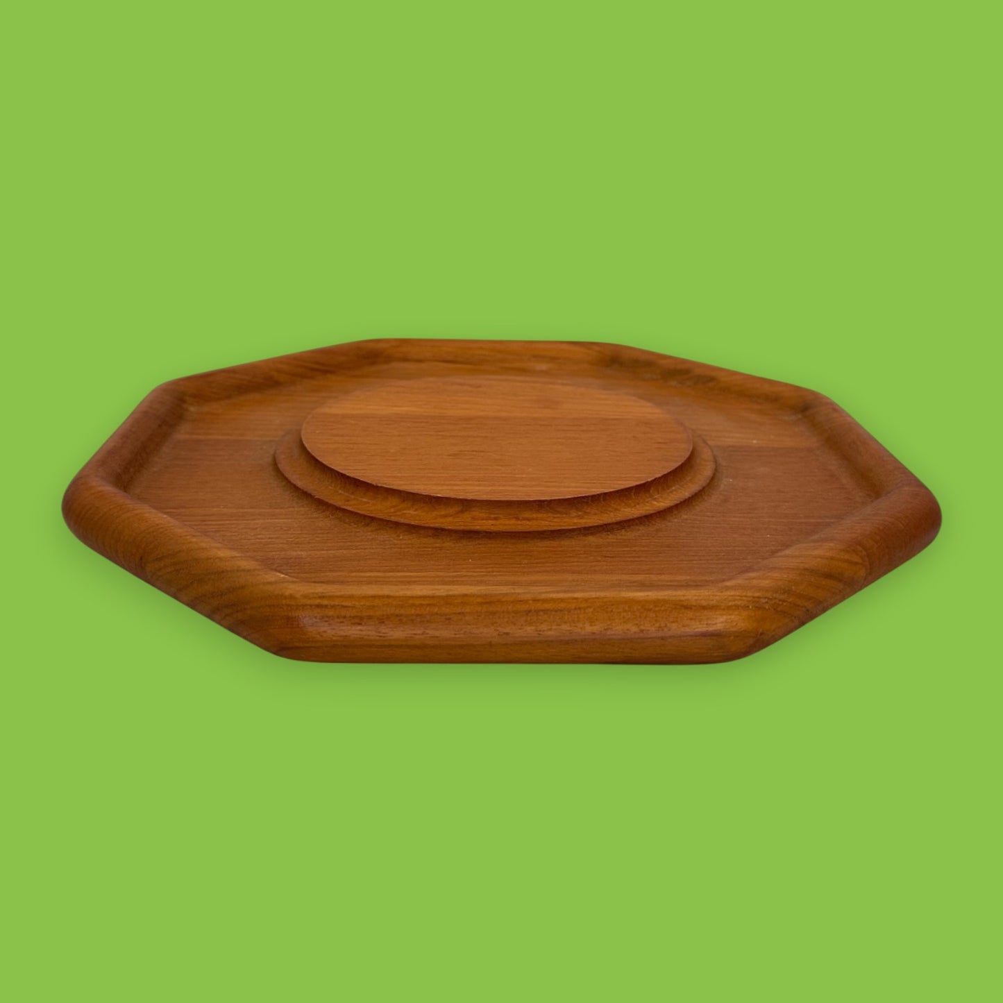 Vintage Genuine Teak Wood Octagonal Serving Plate 12 Inch