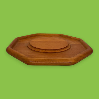 Vintage Genuine Teak Wood Octagonal Serving Plate 12 Inch